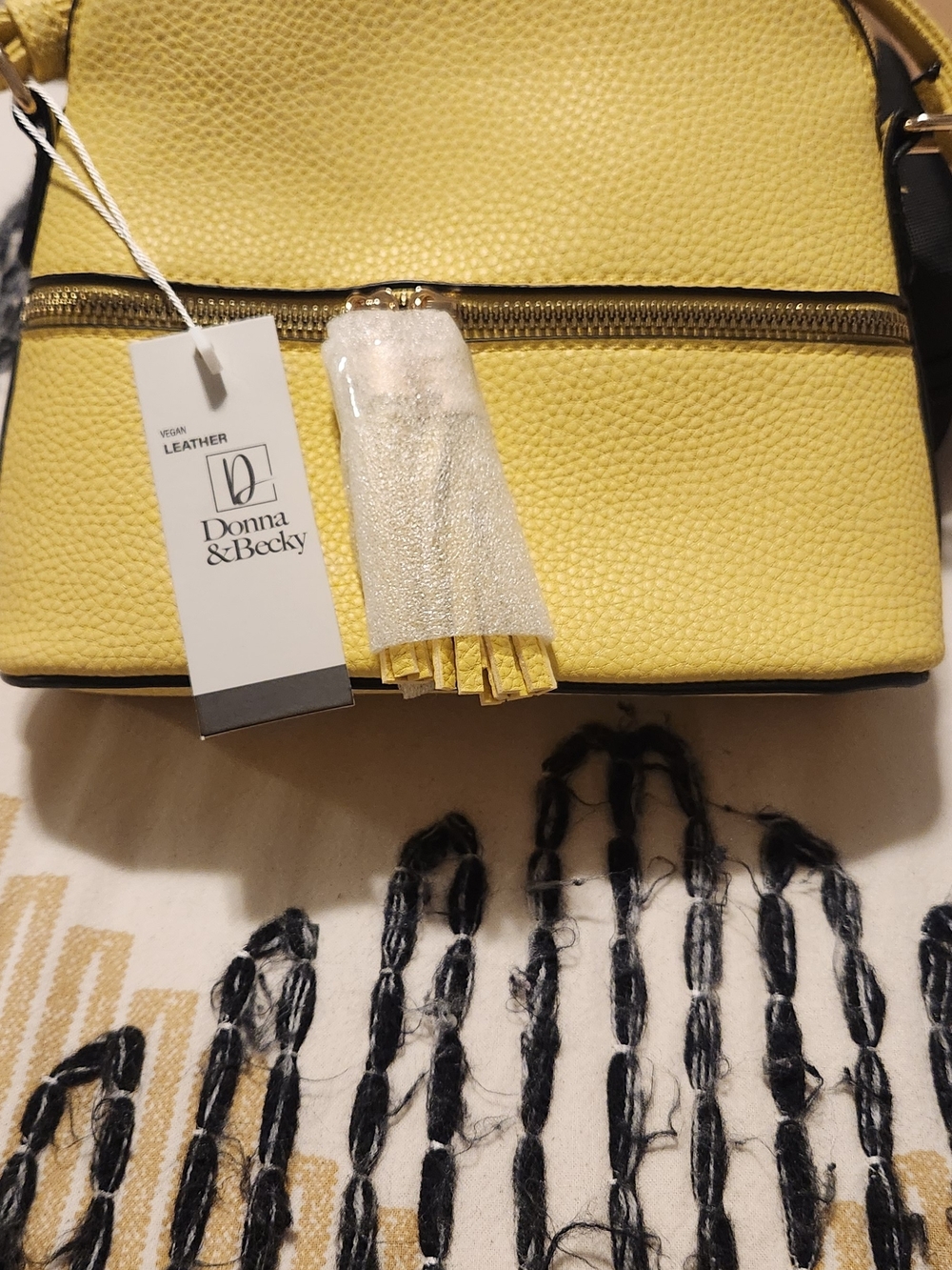 Yellow Pebbled Crossbody Shoulder Bag with Tassel - Picture 5 of 9